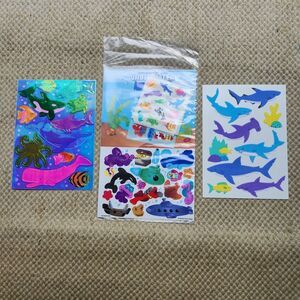Vintage SandyLion Underwater Adventure Sticker Sheets Pearl Fuzzy Ocean Animals